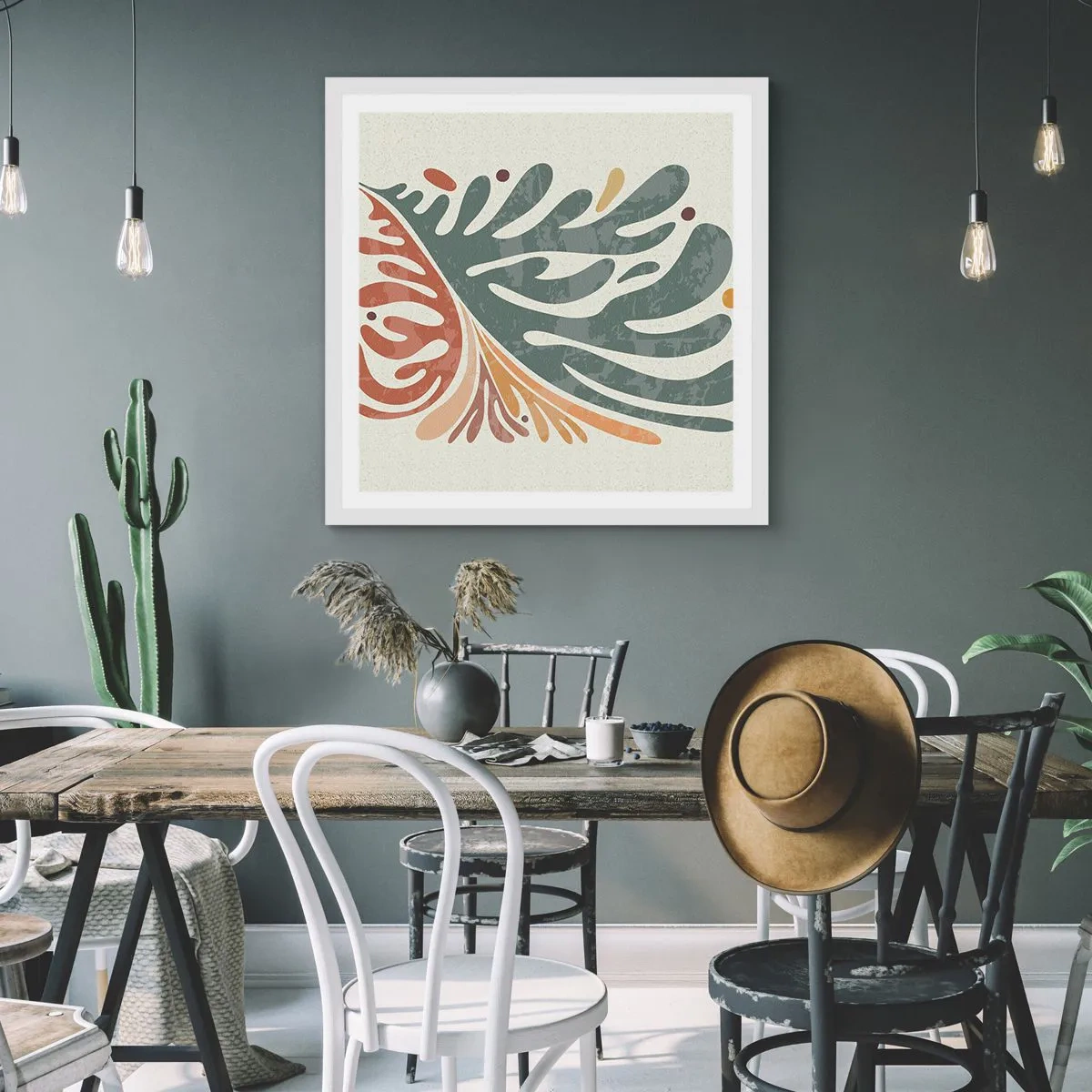 Pôster em moldura branca - Folha multicolorida - 50x50 cm