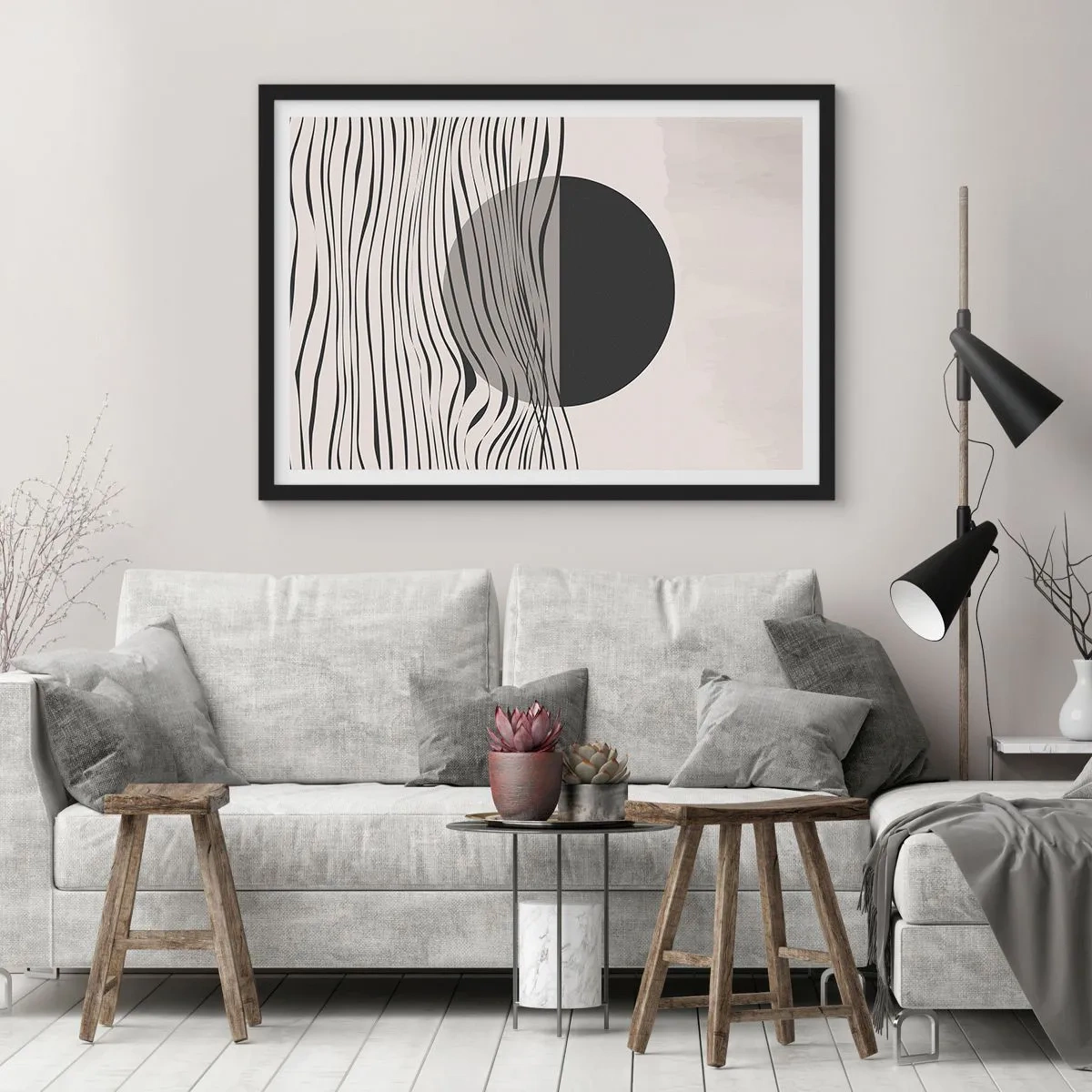 Pôster com moldura preta - Composição da metade - 70x50 cm