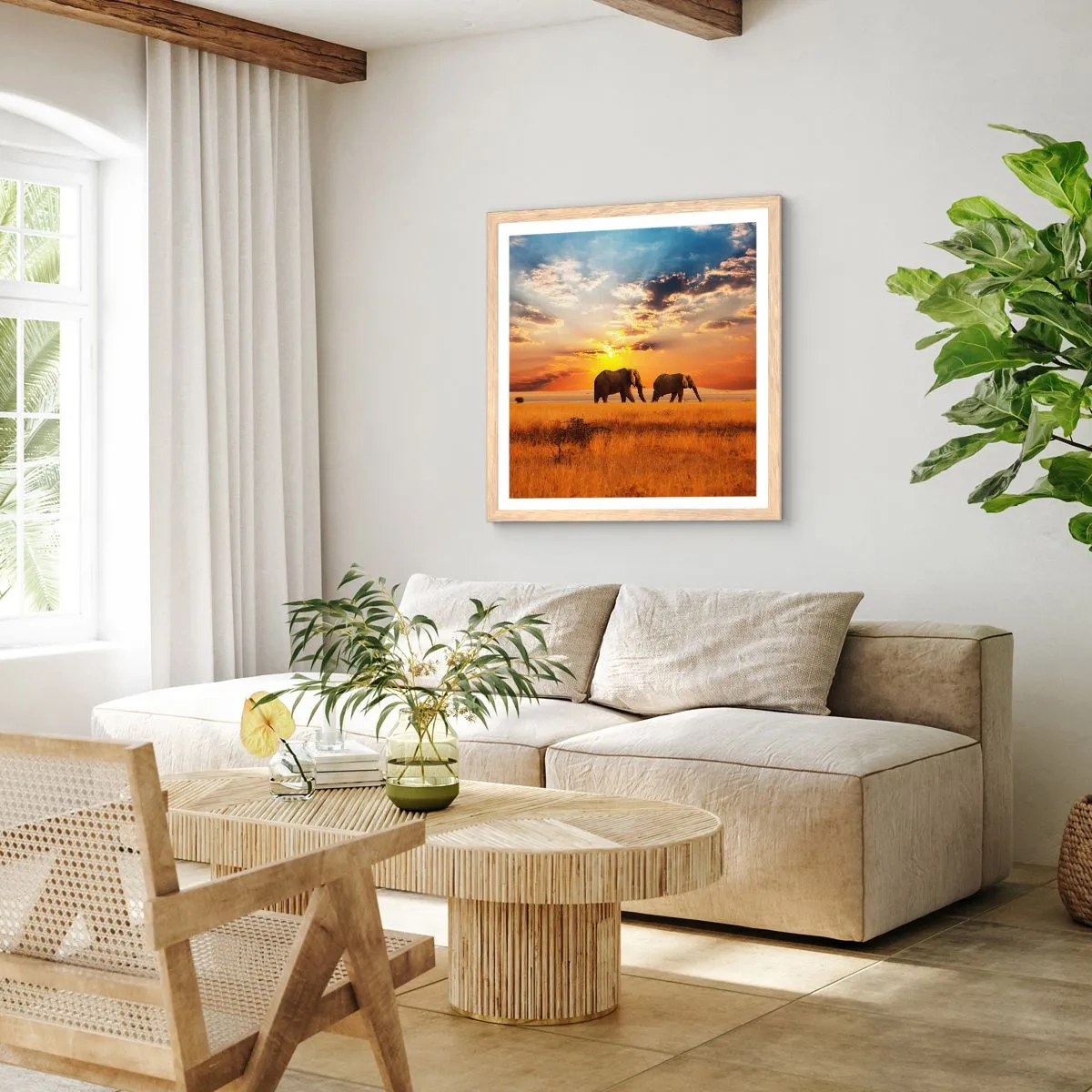 Pôster com moldura de carvalho claro - Caminhada em família - 50x50 cm