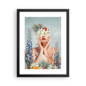 Pôster com moldura preta - Mulher – flor - 30x40 cm