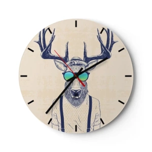 Relógio de parede - Relógio em vidro - Veado em óculos de sol estilo hipster - 30x30cm - E quem esperavas? - Decoração de parede moderna para a sala de estar, cozinha e quarto ARTTOR
