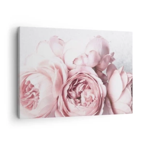 Quadro em tela - Peônias rosa em luz suave contra um fundo claro - 70x50cm - Para românticos - Decoração de parede moderna para a sala de estar e quarto ARTTOR