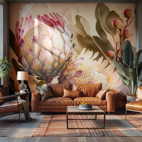 Papel de Parede Premium Sand - Abraçado com ternura - Flores, Plantas, Botânica - 100x70 cm