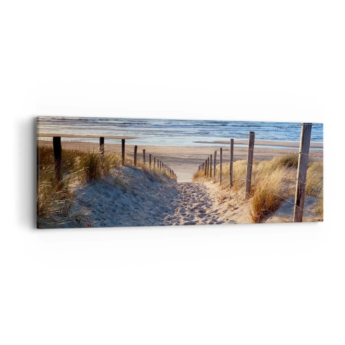 Quadro em tela - O som do mar, o canto dos pássaros, a praia selvagem entre a relva... - 90x30 cm