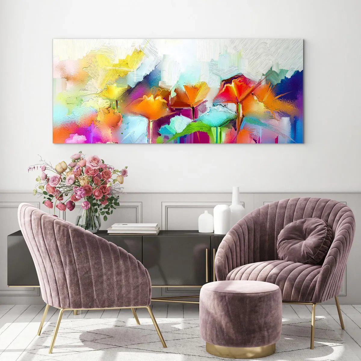 Quadro em vidro - O arco-íris floresceu - 120x50 cm