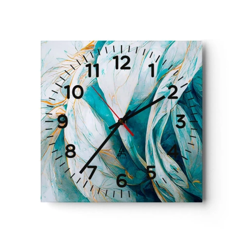 Relógio de parede - Relógio em vidro - Abstração azul com lema dourado - 40x40 cm