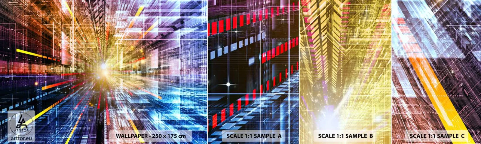 Amostra de Papel de Parede Standard Eco - Corredor de luz - Abstração, Gráficos, 3D - 100x30 cm