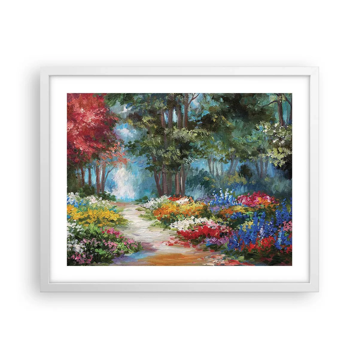 Pôster em moldura branca - Jardim florestal, floresta florida - 50x40 cm