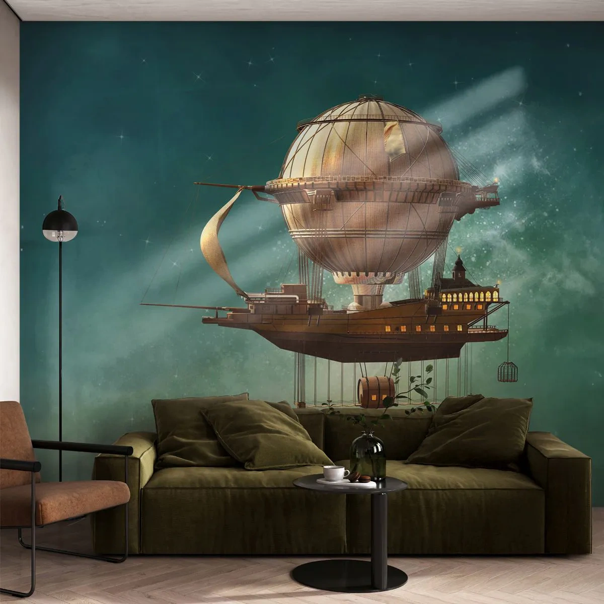 Papel de Parede Autocolante Deluxe Sticker - Saudações de Júlio Verne - Retrô, Viagem, Balão - 250x175 cm