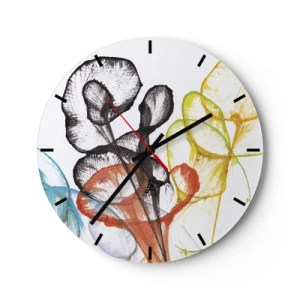 Relógio de parede - Relógio em vidro - Flores coloridas e abstratas em um fundo branco - 30x30cm - Flores com alma - Decoração de parede moderna para a sala de estar, cozinha e quarto ARTTOR