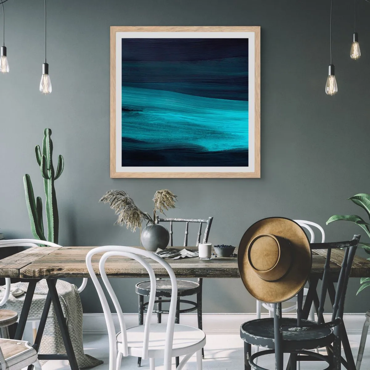 Pôster com moldura de carvalho claro - Vá com o fluxo - 60x60 cm