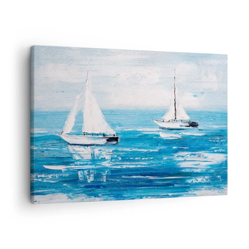 Quadro em tela - Iates no mar azul em estilo artístico - 70x50cm - Com um amigo ao meu lado - Decoração de parede moderna para a sala de estar e quarto ARTTOR