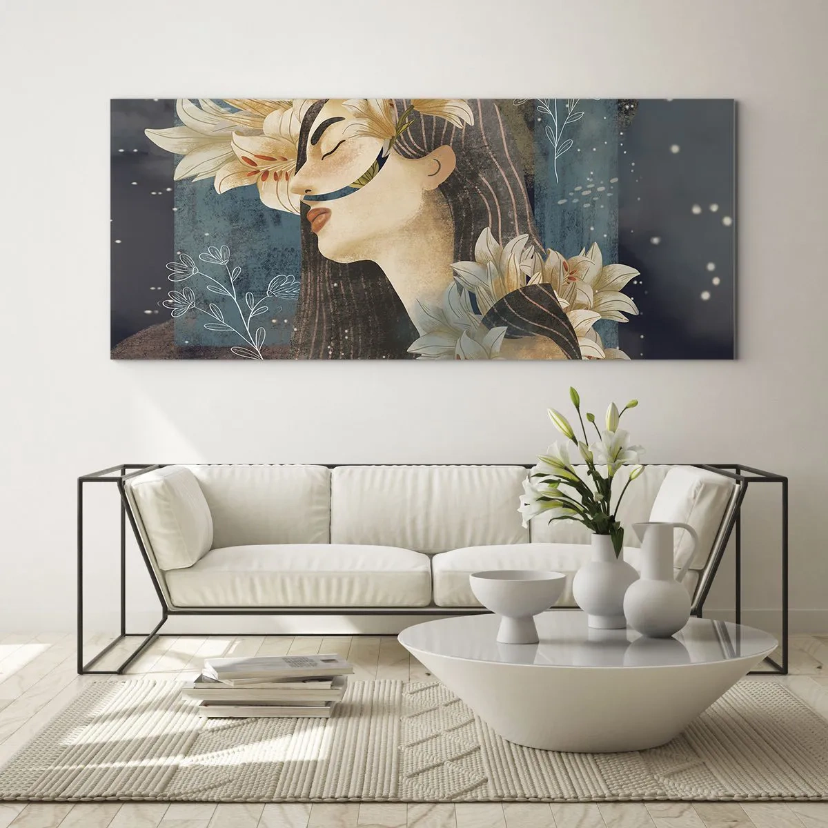 Quadro em vidro - O conto da princesa com lírios - 90x30 cm