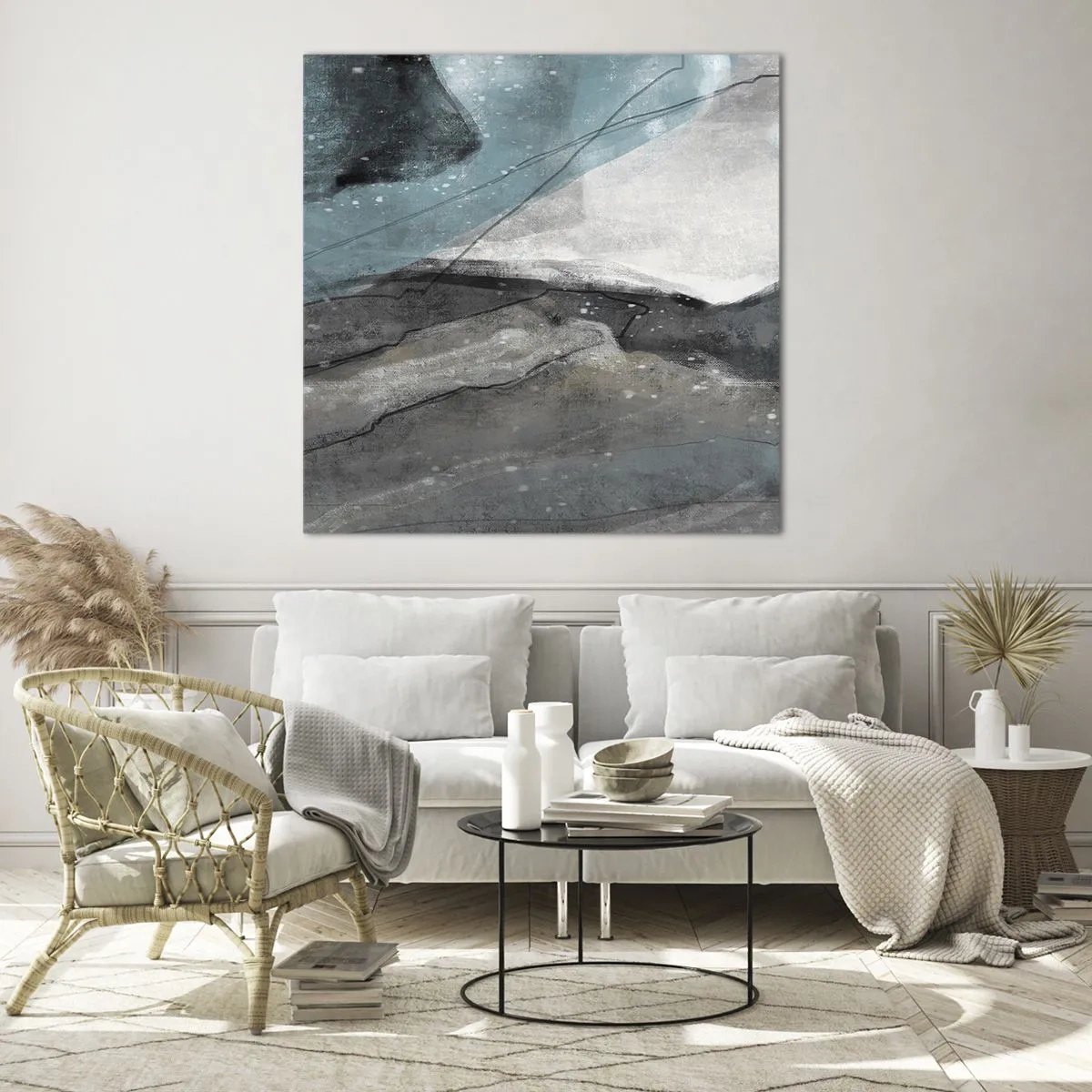 Quadro em vidro - Resumo: rochas e gelo - 70x70 cm