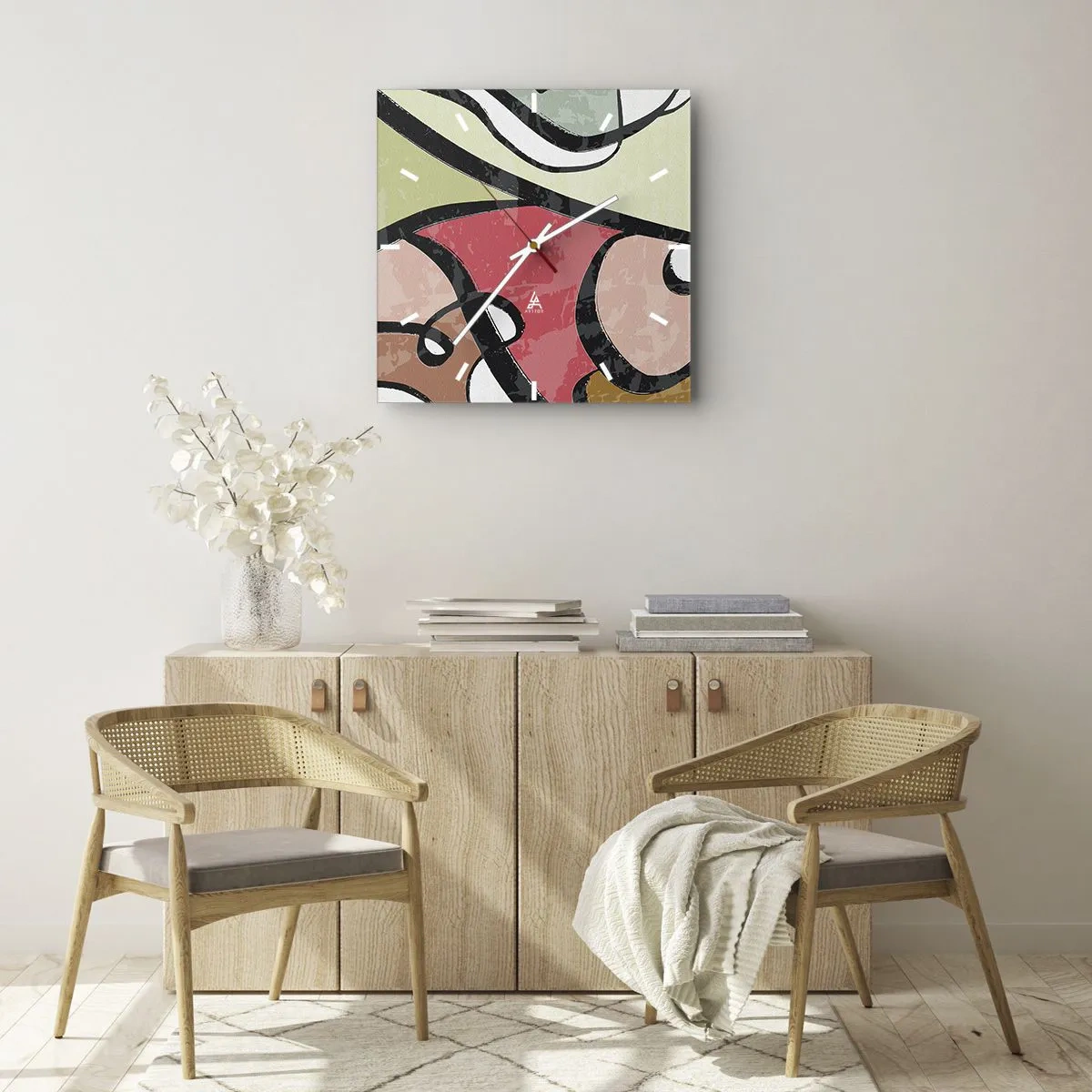 Relógio de parede - Relógio em vidro - Piruetas entre cores - 40x40 cm