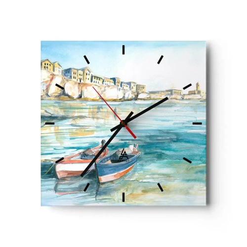 Relógio de parede - Relógio em vidro - Paisagem em azul - 30x30 cm
