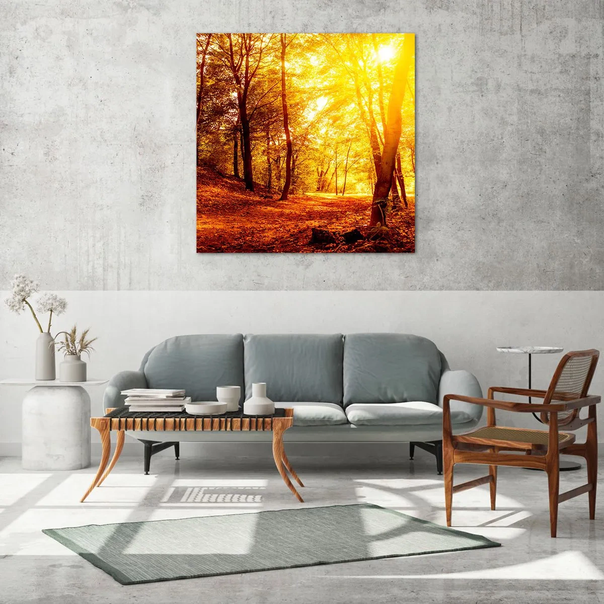 Quadro em vidro - Rumo à clareira dourada - 50x50 cm