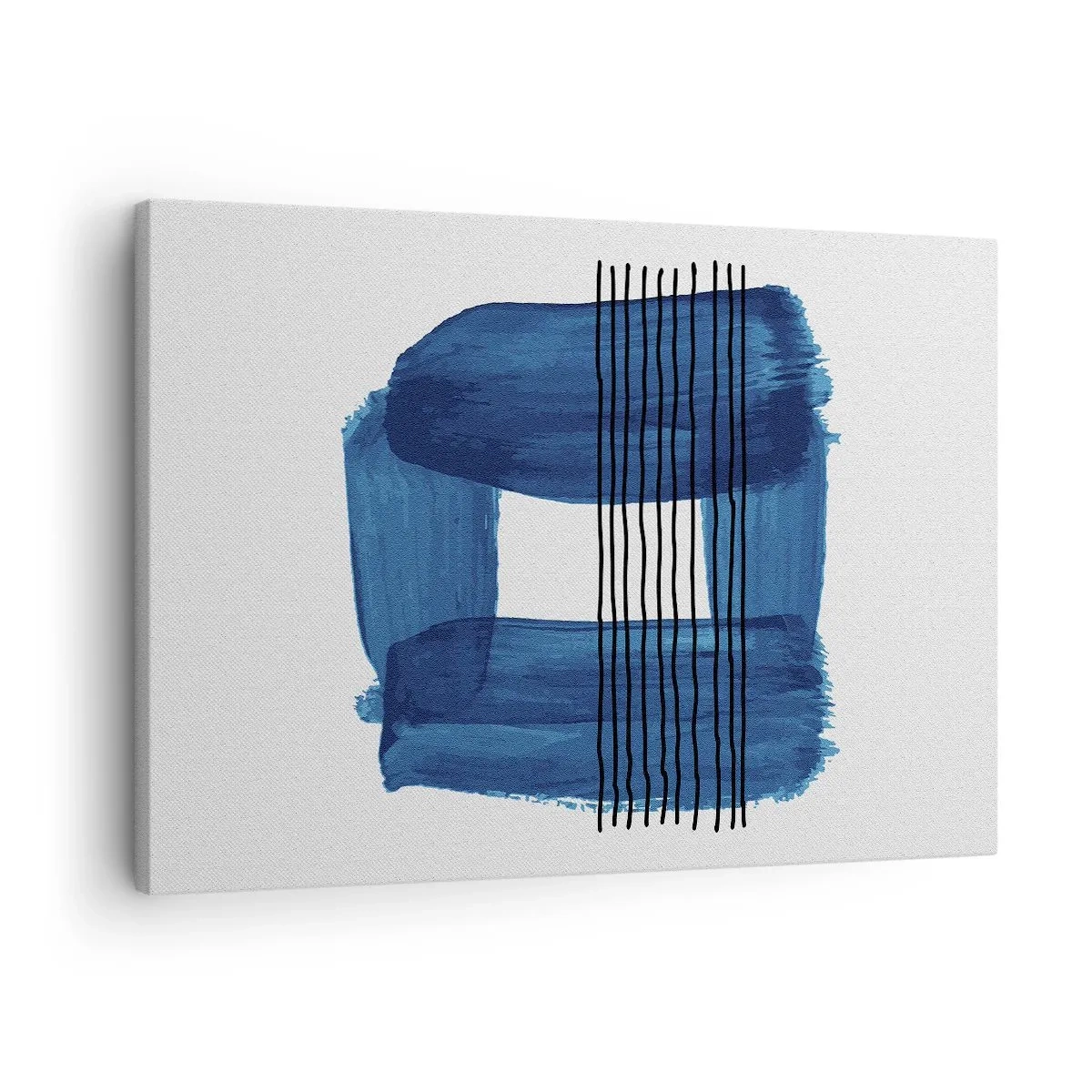 Quadro em tela - Padrão abstrato em tons de azul com linhas pretas - 70x50cm - Composição azul-negra - Decoração de parede moderna para a sala de estar e quarto ARTTOR