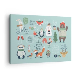 Quadro em tela - Ilustração de Natal de animais em atmosfera de inverno - 70x50cm - Que seja sempre Natal! - Decoração de parede moderna para a sala de estar e quarto ARTTOR