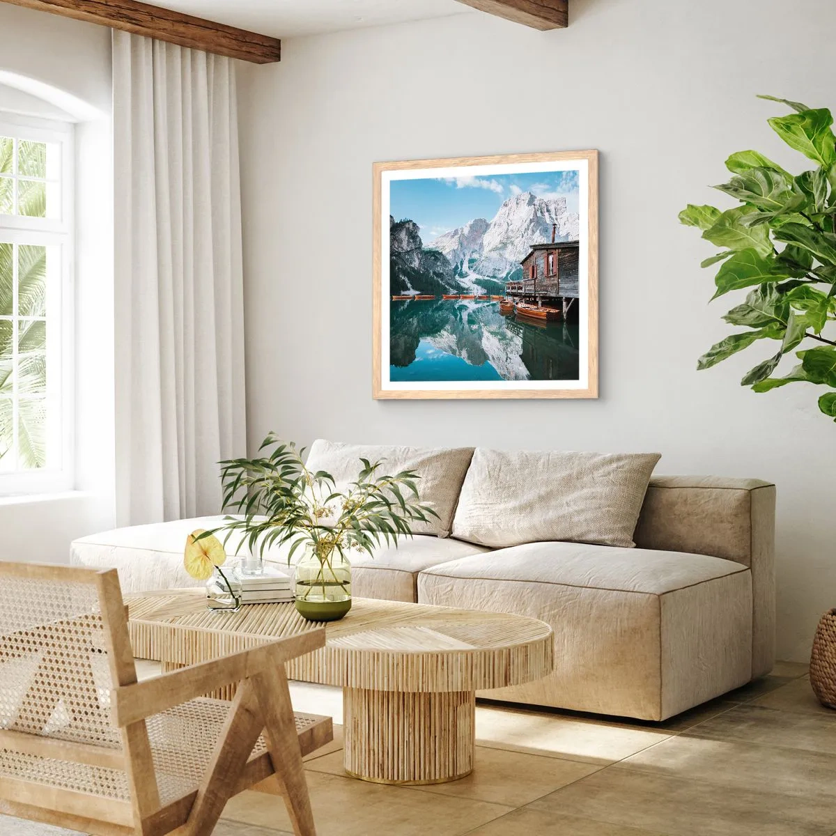 Pôster com moldura de carvalho claro - Manhã cristalina nas montanhas - 60x60 cm