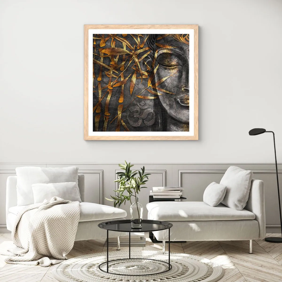 Pôster com moldura de carvalho claro - Sinta a paz - 30x30 cm