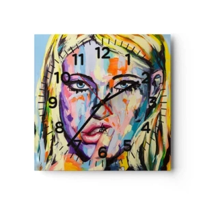 Relógio de parede - Relógio em vidro - Olhe-a diretamente nos olhos - 40x40 cm