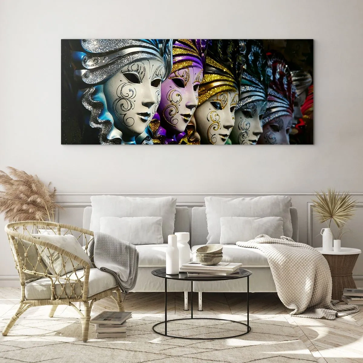 Quadro em vidro - Mistério em ouro e prata - 90x30 cm
