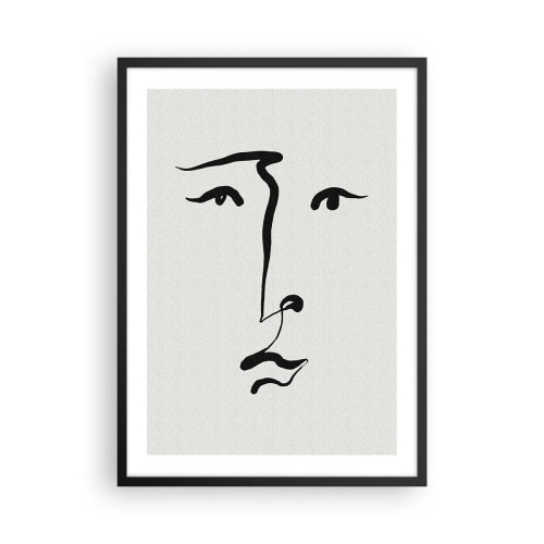 Pôster com moldura preta - Ilustração minimalista de rosto em uma pincelada - 50x70cm - Retrato com uma linha - Decoração de parede moderna para a sala de estar e quarto ARTTOR