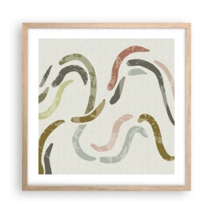 Pôster com moldura de carvalho claro - Uma alegre dança de abstração - 50x50 cm