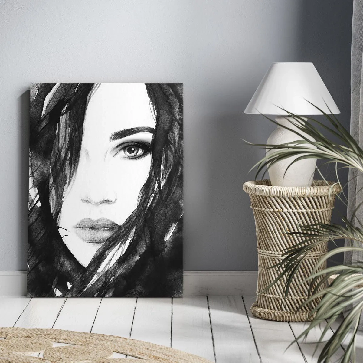 Quadro em tela - Retrato de uma dama a preto e branco - 50x70 cm