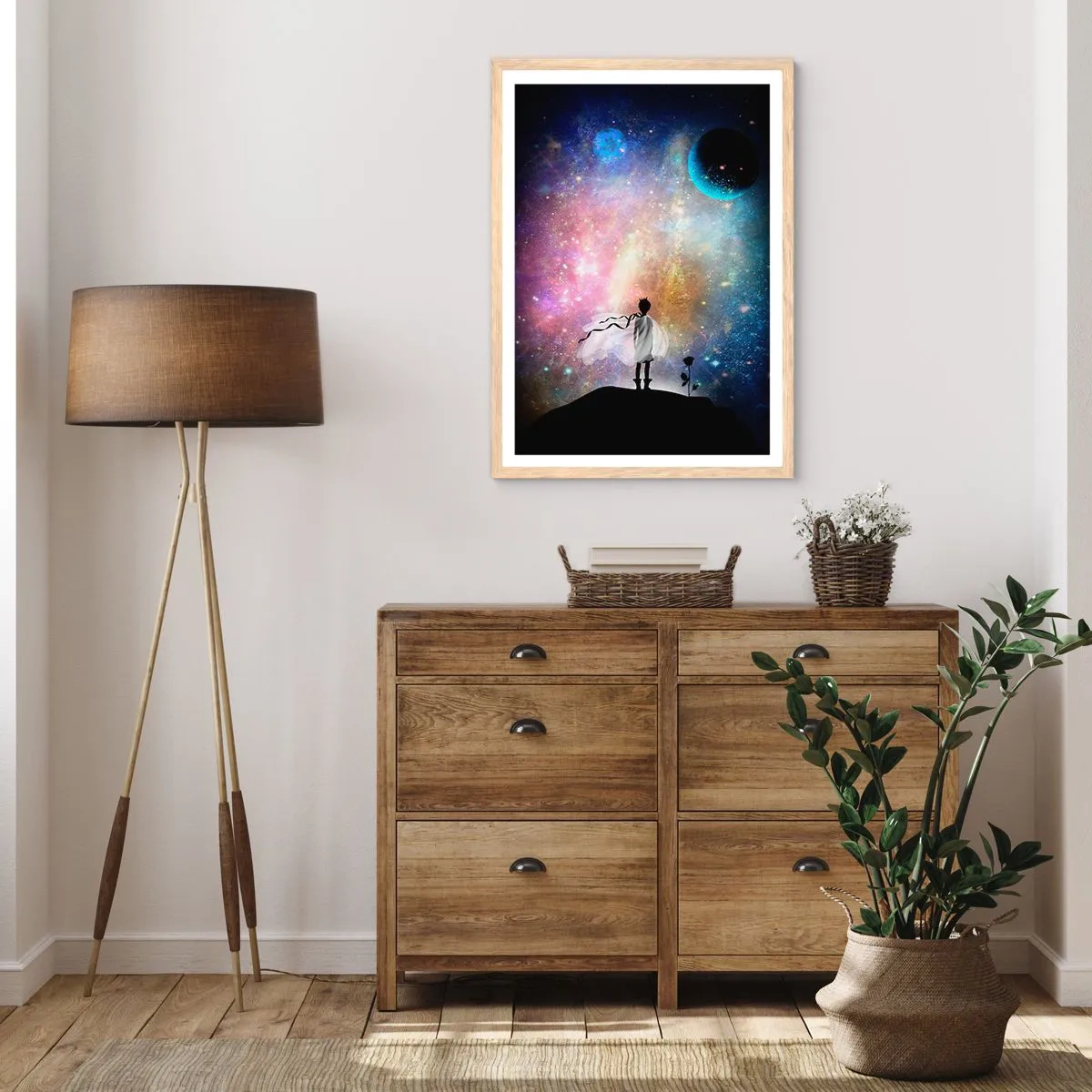 Pôster com moldura de carvalho claro - Pequeno Príncipe - 70x100 cm