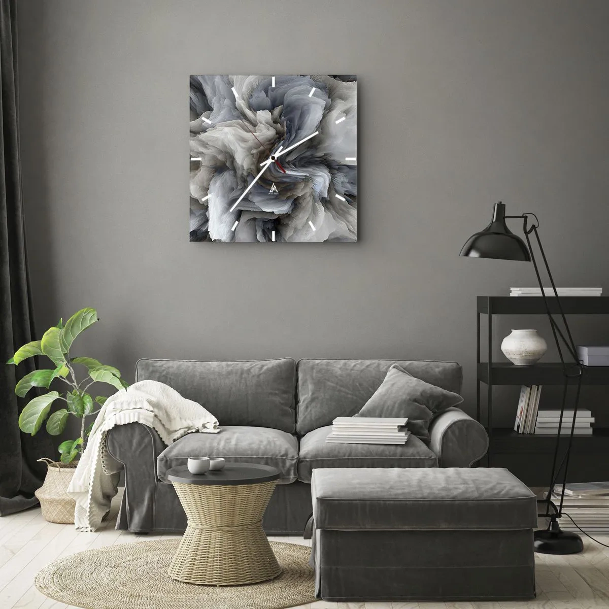 Relógio de parede - Relógio em vidro - Pedra e flor - 30x30 cm