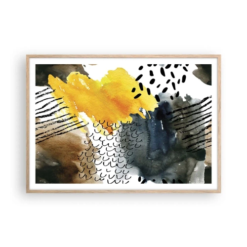 Pôster com moldura de carvalho claro - Reunião dos elementos da natureza - 100x70 cm