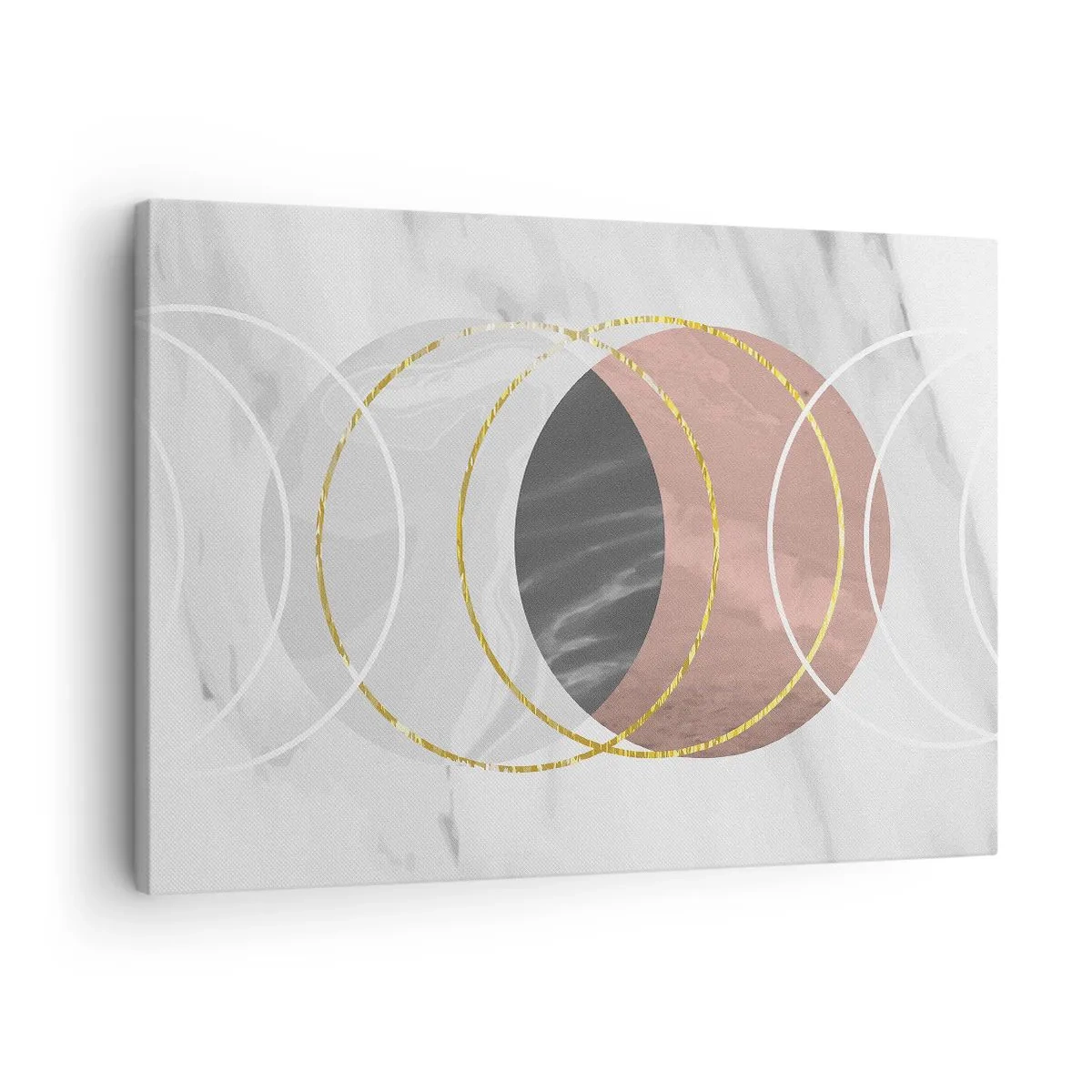 Quadro em tela - Composição geométrica abstrata com círculos e detalhes metálicos - 70x50cm - Música das esferas - Decoração de parede moderna para a sala de estar e quarto ARTTOR