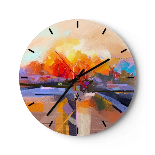 Relógio de parede - Relógio em vidro - Uma paisagem abstrata com cores brilhantes e quentes. - 30x30cm - O outono chegou - Decoração de parede moderna para a sala de estar, cozinha e quarto ARTTOR