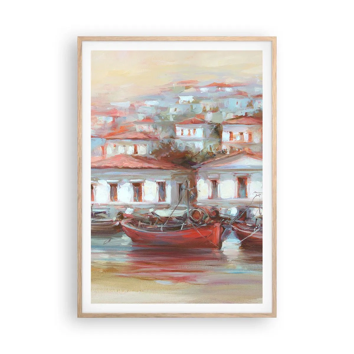 Pôster com moldura de carvalho claro - Cidade feliz - 70x100 cm