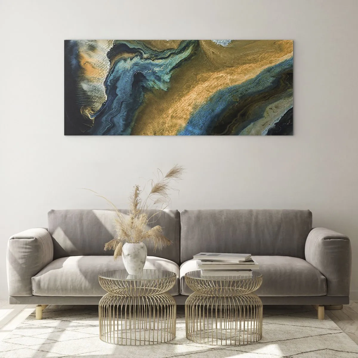 Quadro em vidro - Azul – amarelo – influências mútuas - 140x50 cm