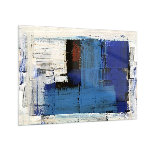 Quadro em vidro - Uma composição abstrata com cor azul dominante. - 70x50cm - O segredo do azul - Decoração de parede moderna para a sala de estar e quarto ARTTOR