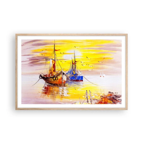 Pôster com moldura de carvalho claro - Um merecido descanso no porto - 91x61 cm