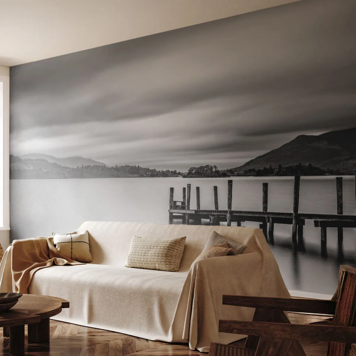 Papel de Parede Premium Sand - Gentileza e força - Paisagem, Lago, Ponte de madeira - 100x70 cm