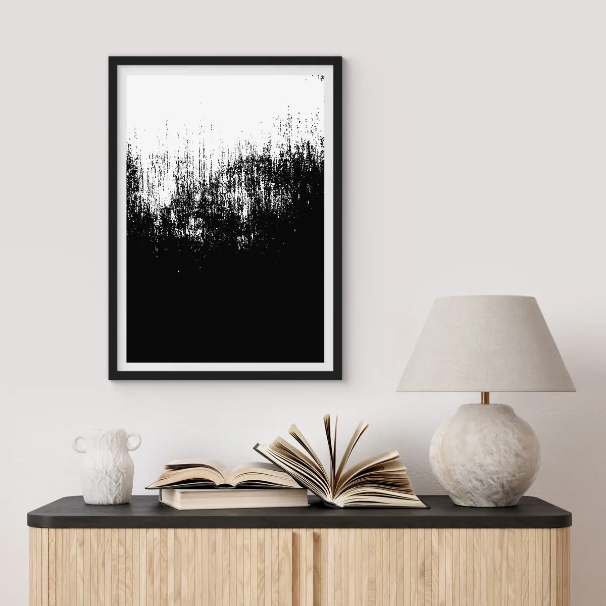 Pôster com moldura preta - Composição abstrata em preto e branco - 50x70cm - E o vencedor é... - Decoração de parede moderna para a sala de estar e quarto ARTTOR