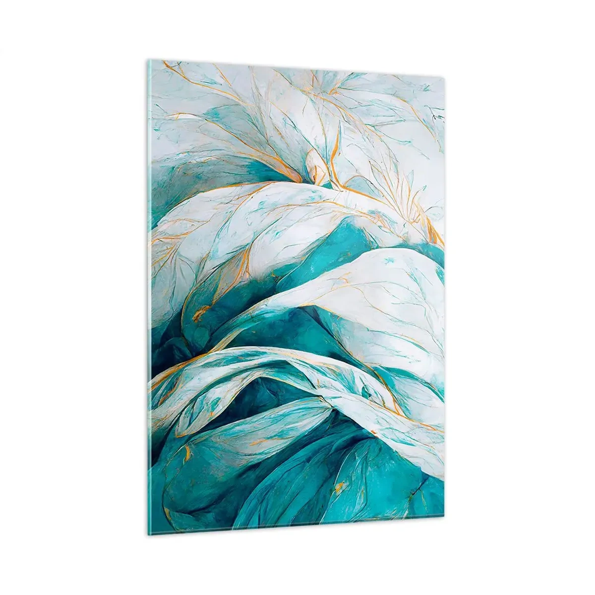 Quadro em vidro - Abstração azul com lema dourado - 50x70 cm