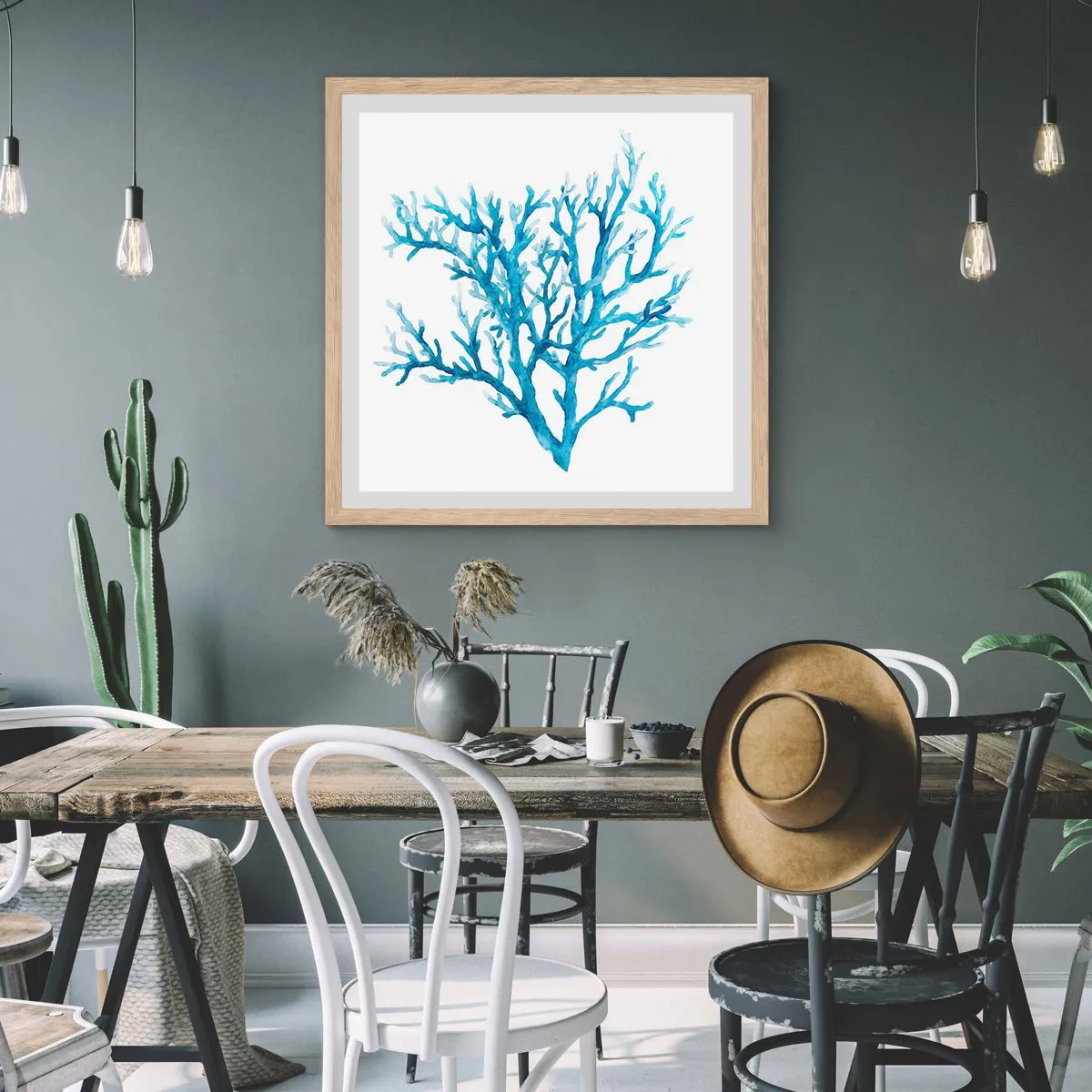 Pôster com moldura de carvalho claro - Filigrana náutica - 30x30 cm