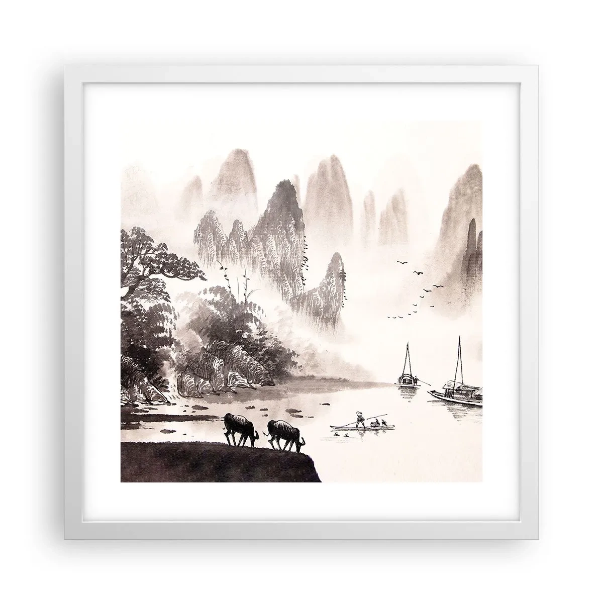 Pôster em moldura branca - O cotidiano exótico do Oriente - 40x40 cm