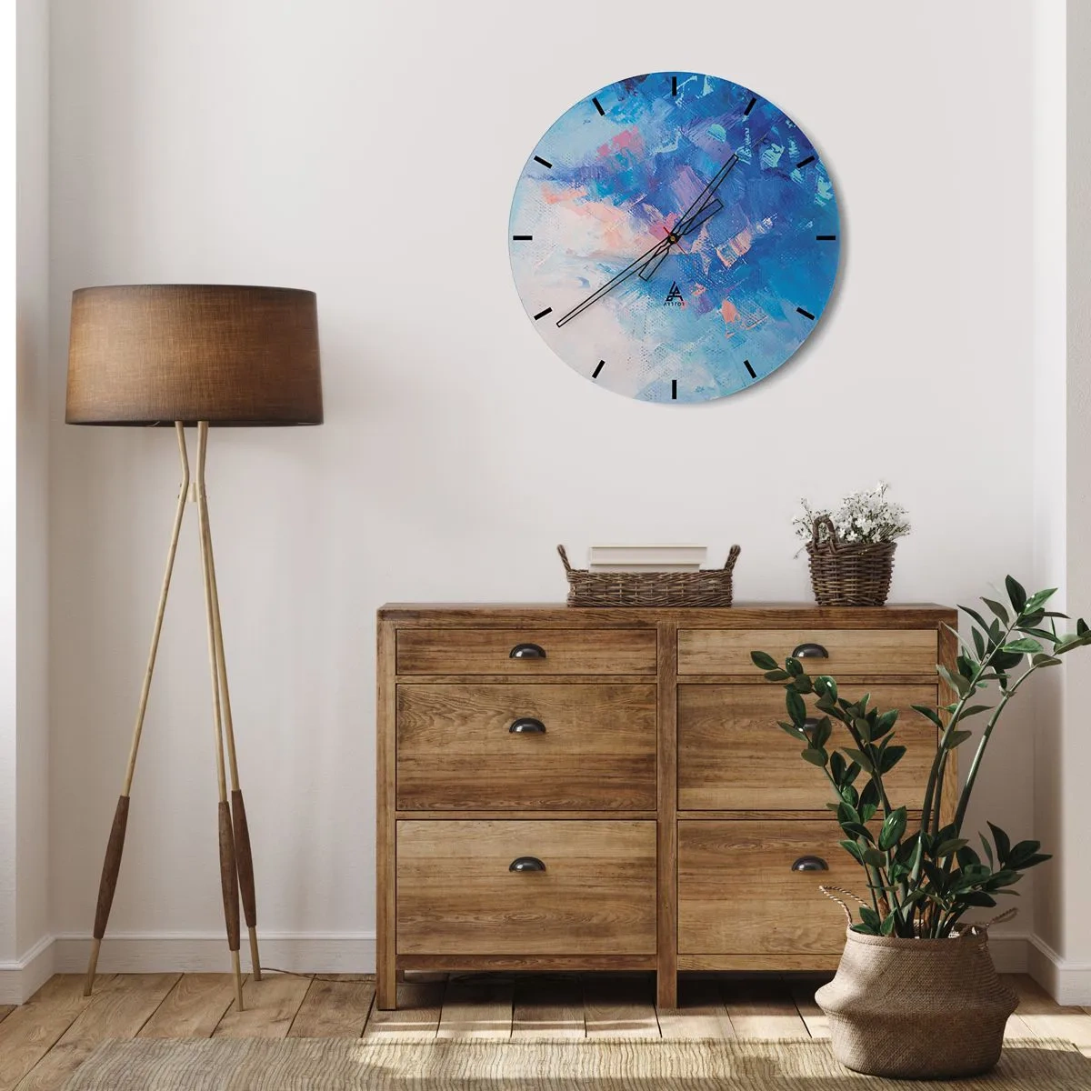 Relógio de parede - Relógio em vidro - Composição abstrata em tons de azul e rosa - 30x30cm - Abstração de inverno - Decoração de parede moderna para a sala de estar, cozinha e quarto ARTTOR