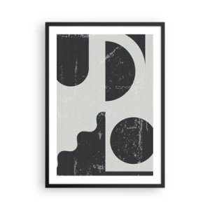Pôster com moldura preta - Composição geométrica abstrata em preto e cinza - 50x70cm - Composição acima e abaixo - Decoração de parede moderna para a sala de estar e quarto ARTTOR