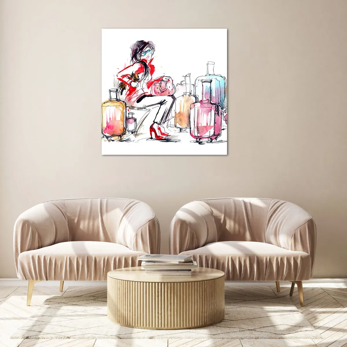 Quadro em vidro - Vamos sentar antes da viagem - 50x50 cm