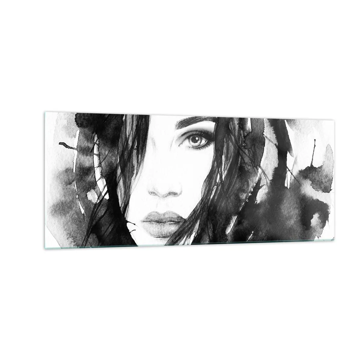 Quadro em vidro - Retrato de uma dama a preto e branco - 100x40 cm