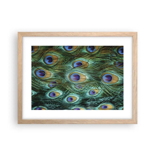 Pôster com moldura de carvalho claro - Um olhar de pavão - 40x30 cm