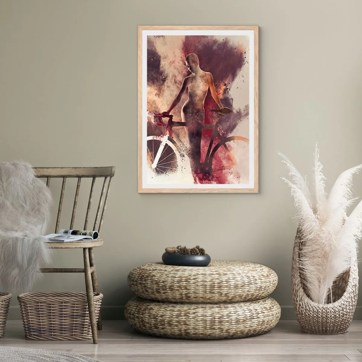 Pôster com moldura de carvalho claro - Uma alma de bicicleta em formas de mármore - 40x50 cm